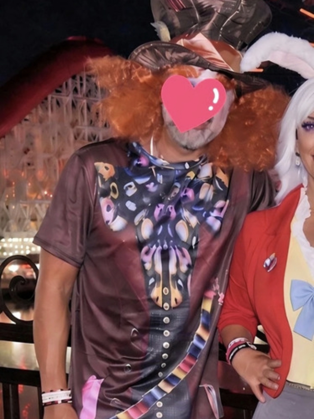 Mad Hatter Hat With Attached Wig And Graphic Shirt Costume